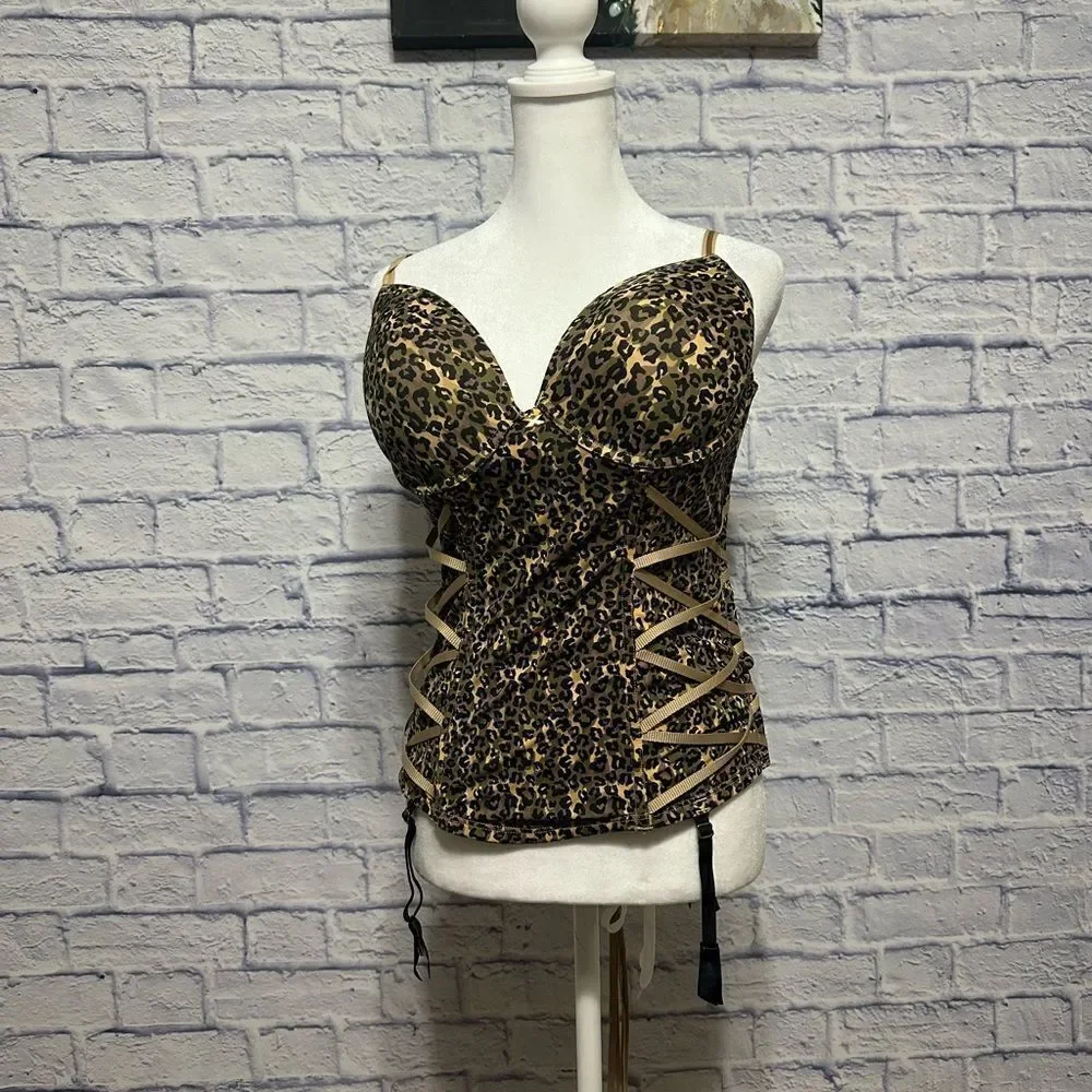Frederick’s of Hollywood exxtreme cleavage animal camo corset